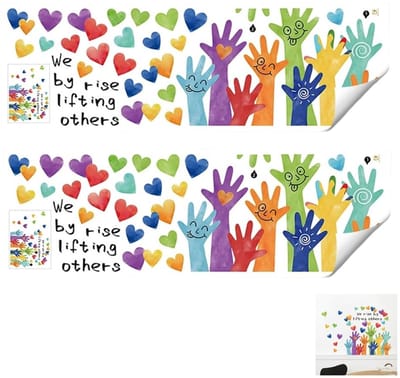 Dailygoods- Muurstickers Inspirerend Thema - Zelfklevende Muurstickers - 2 Vellen - 30x89 cm - Kleurrijke Graffiti Handen - Positieve Waarden - Wanddecoratie
