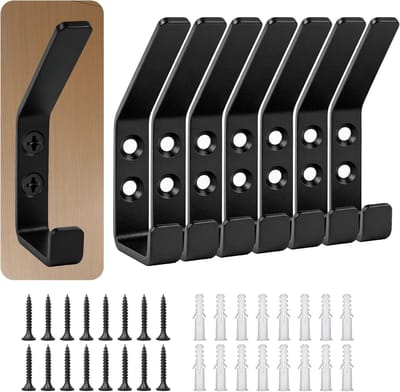 8 Stuks Akoestische Panelen Haken - Dubbele Kapstokhaken Zwart - Metalen Wandhaken 12.6 Mm - Schroefbare Kledinghaken voor Geluidsisolatie en Decoratie