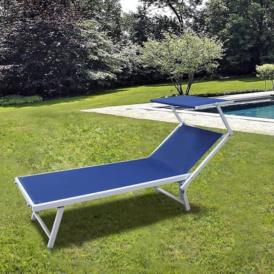 Zonnebank Ligstoel - Tuin Lounger - Ontspannen Buiten - Inklapbaar Met Dak - 186 cm Lengte - Blauw