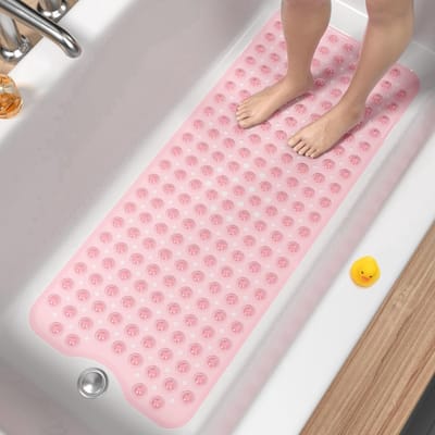 Famanu - Badmat roze 101 x 40 cm, extra lang, antislip en schimmelbestendig, met afvoergaten