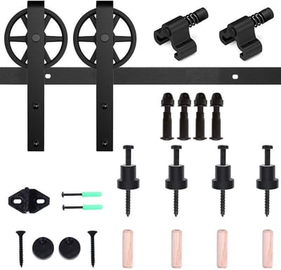 Dailygoods- Railset Robuust en Duurzaam - Schuifdeursysteem - Koolstofstaal - Grote Wielen - Max. Belasting 120 kg - Voor Deuren tot 105 cm
