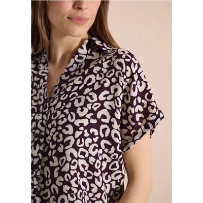 Overhemdblouse met leoprint in linnenmix