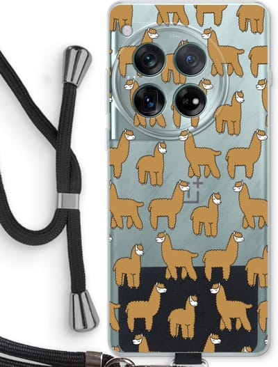 Case Company® - Hoesje met koord geschikt voor OnePlus 12r hoesje met Koord - Alpacas - Telefoonhoesje met Zwart Koord - Bescherming aan alle Kanten en Over de Schermrand