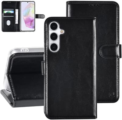 UNIQ Accessory Back Cover voor Samsung Galaxy A35 - Zwart - Met kaartsleuven en standaardfunctie