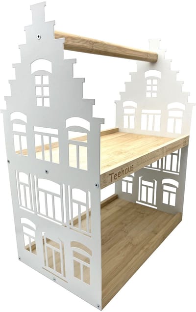 UNUS® Etagère decoratieve met 2 lagen en handvat wit theehuis