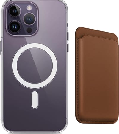 Stravo Clear Hoesje met magnetic Wallet Card Holder - Geschikt voor iPhone 13 Pro - Beschermhoes met magnetische leren kaarthouder wallet – Ondersteunt draadloos opladen Pro - Bruin
