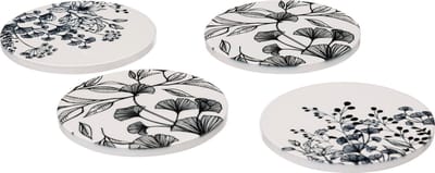 Atmosphera Presentatie schotel - Glas tekening - Set van 4 - Witte bloemen - D10cm