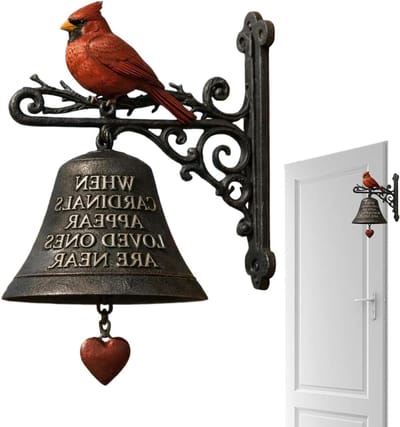Tafelbel voor de kardinale deurhanger, rustiek tuinklokkenspeelornament, wandbel van gietijzer, decoratief voor buiten, boerderijstijl, hangdecoratie met