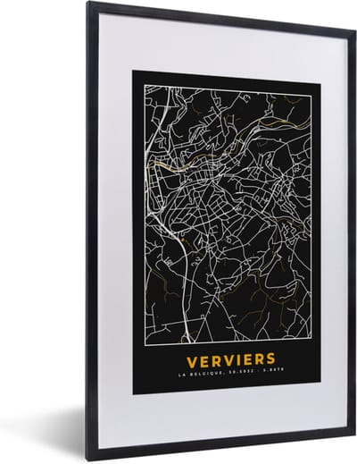 Fotolijst incl. Poster - Kaart - Verviers - Stadskaart - Plattegrond - Goud - 40x60 cm - Posterlijst