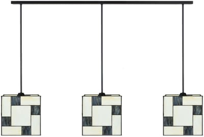 3 x Tiffany Mondriaan Kubus met Pendant lampen aan plafondbalk - Art Deco Trade