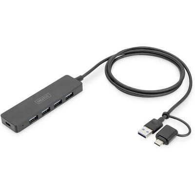 Digitus DA-70236 DA-70236 USB-hub 4 poorten USB-A USB 3.0 5 GBit/s Met USB-C stekker Zwart
