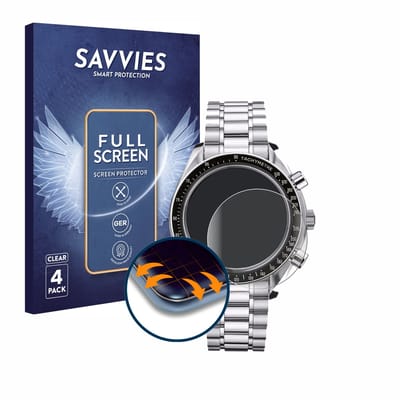 Savvies - Screenprotector voor Omega Speedmaster Reduced (39 mm) - Folie Beschermfolie transparant volledig dekking 4 Stuks