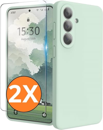Hoesje geschikt voor Samsung Galaxy S26 Plus 5G Hoesje siliconen Mint Groen zacht siliconen hoesje TPU - met Samsung S26 Plus Screenprotector - 2 stuks
