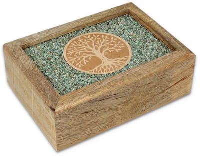Tarot sieradendoos Tree of life amazoniet mangohout - ± 18 cm x 14 cm x 7 cm