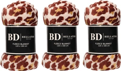 Bellatio design Plaid - 3x - fleece deken - in panter dieren print - 120 x 160 cm - dekentjes