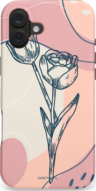 Casetastic hoesje geschikt voor Apple iPhone 16 Plus - MagSafe - Dubbellaagse bescherming - Sierlijke tulp - Fashion Case - Lichtroze Lichtgrijs Perzik Zand