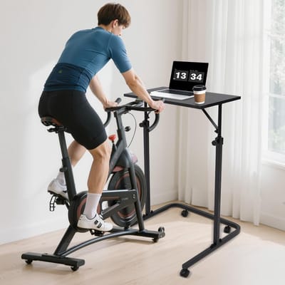 Fietsbureau - Hometrainer Tafel - Trainen en Werken - In Hoogte Verstelbaar - 60 x 30 cm - Zwart