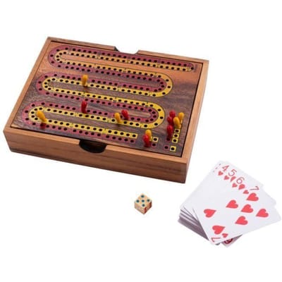Cribbage – Houten Kaartspel met Bord – Acaciahout – 52 Kaarten & Pinnen – Klassiek Spel – Engelhart