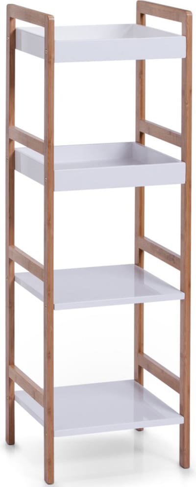 Zeller Badkamerkastje - bamboe hout - 4 planken - wit en bruin - 36 x 110 cm - rekje/stelling