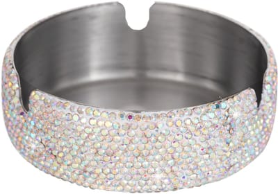 Asbak, met diamanten bezette roestvrijstalen kantoorasbak, minimalistische luxe creatieve asbak，Gekleurde diamanten