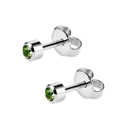 Caflon zweerknopjes met groen steentje - zilverkleurig - geboortesteen augustus Peridot - staal - oorknopjes voor oorschieter - hypoallergeen - steriel verpakt - 4mm