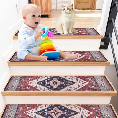 20*76CM Tapijt Traptreden Antislip Trapmatten Verwijderbaar Traptapijt 4-pack Veilige traptredebescherming Geschikt voor kinderen, ouderen en huisdieren