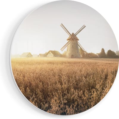 Artaza Forex Muurcirkel Windmolen in het Veld - 50x50 cm - Klein - Wandcirkel - Rond Schilderij - Muurdecoratie Cirkel