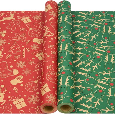 Recyclable Kerst Cadeau Inpakpapier - Feestelijk Ontwerp voor Kerstcadeaus en Party Decoratie - 2 Rollen van 43 cm x 12 m