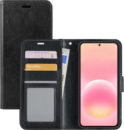 Hoesje - Met Pasjeshouder - Geschikt voor Samsung Galaxy A57 - Luxe Bookcase Portemonee - Flip Case - Kunstleer Book Case - Flipcase - Book Cover - Walletcase - Portemonneehoes - Zwart