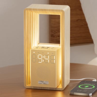 White Noise Machine - Nachtlampje met USB Opladingspoort & Klok, Dubbele Wekker met Ontwakenlicht & Herhaling, 9 Slaapgeluiden, Timer, Instelbaar Display, Kamerdecor [Energieklasse E]