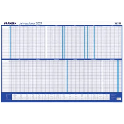 Franken PKU100227 Bureau onderlegger Jaarplanner 2027 Wit, Blauw (b x h) 910 mm x 610 mm 1 stuk(s) PKU100227