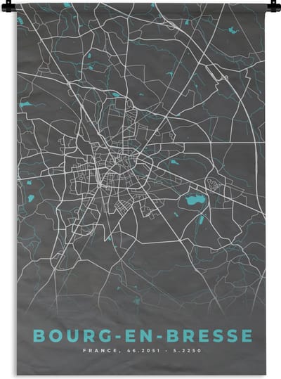 Wandkleed - Wanddoek - Bourg-en-Bresse - Plattegrond - Stadskaart - Kaart - Frankrijk - 120x180 cm - Wandtapijt