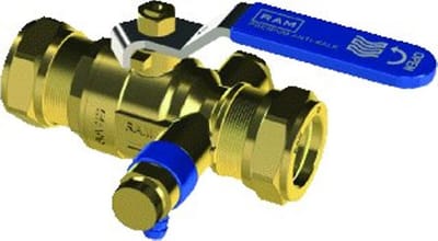 Raminex S28 Premium Antikalk kogelkraan met aftapgelegenheid messing incl. aftapper knel 28x28mm dn25 kiwa