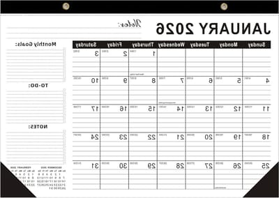 Bureaukalender 2026 - Wandkalender 2026 - Planning Maken - Dikke Papier Kwaliteit - 43 x 30 cm - Zwart