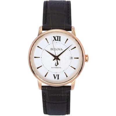 Montre automatique pour homme Bulova Hudson avec bracelet en cuir et cadran argenté 97B225 argenté