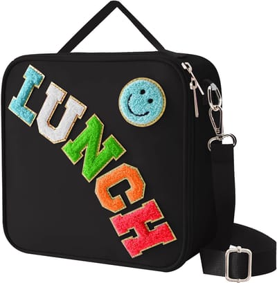 VHV - Lunchbag - Geïsoleerde lunchtas met verstelbare schouderriem - Smiley koeltas voor school en picknick - Zwart