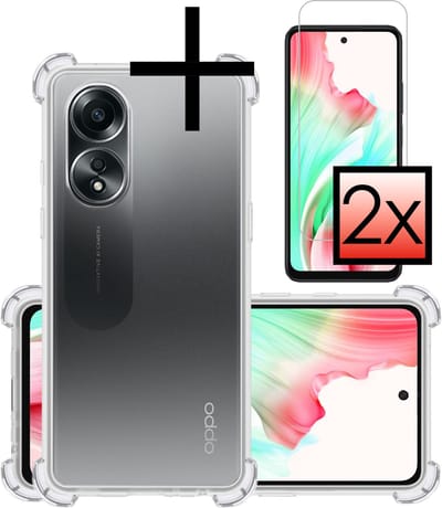 Hoesje - Met Screenprotector - 2 Stuks - Geschikt voor OPPO A58 - Sterk & Shockproof - Siliconen Case - Back Cover - Telefoon Hoes - Shock Proof - Transparant