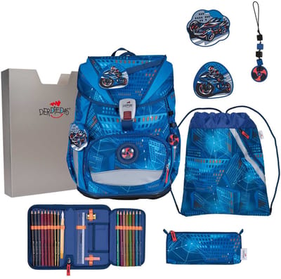 DerDieDas schooltas ErgoFlex Superlight Schulranzenset 5-delig Turbo Speed blauw