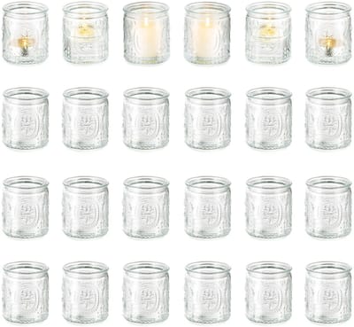 Dailygoods- Theelichthouders 24 stuks - Glazen Kandelaar - Doorzichtige Theelichthouder - Bruiloft Decoratie - Diner Verjaardagsfeestje Decoraties
