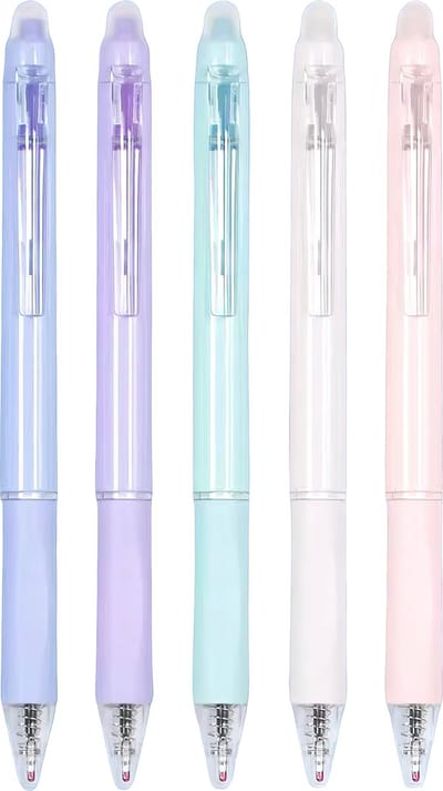 Ainy Uitwisbare Pen Macaron - set van 5 zwarte uitgumbare balpen voor in je etui | middelbare schoolspullen balpennen