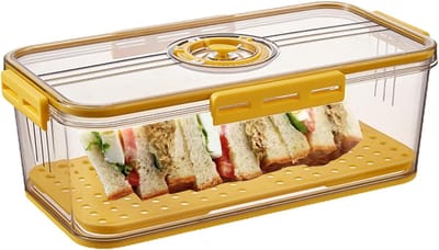 Broodtrommel - Brood opbergdoos - Brood vers houden - Met tijdregistratie - 33.5 x 18.5 x 12 cm - Geel