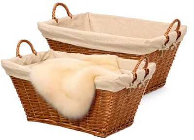 Kipit Storage Rieten opberg mand - 2x - gevlochten riet - bruin - 65 x 43 x 35 cm - met hengsels