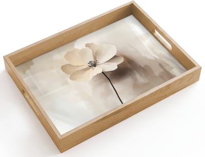 Dienblad hout 40x30 cm - Schootdienblad - Bloem - Beige - Verf - Schaduw - Borrelplank rechthoek - Plateau dienbladen