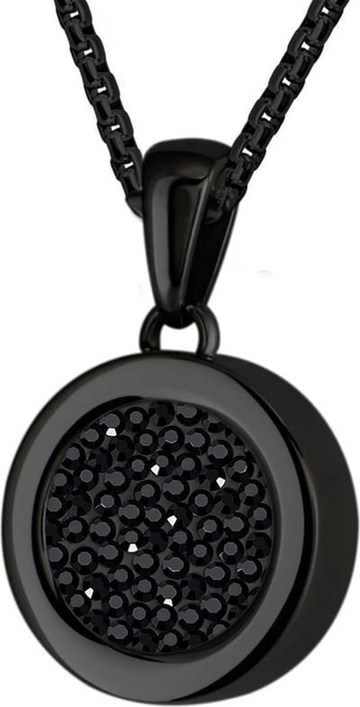 Quiges 12mm Mini Munt Hanger Zwart RVS Glans met Zirkonia Zwart Munt en Box Ketting Ankerketting 42-46cm