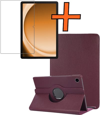 Hoesje - Geschikt voor Samsung Galaxy Tab A9 - Met Screenprotector - 360 Graden Draaibare Hard Cover Case - Tablet Hoes Draaibaar - Paars