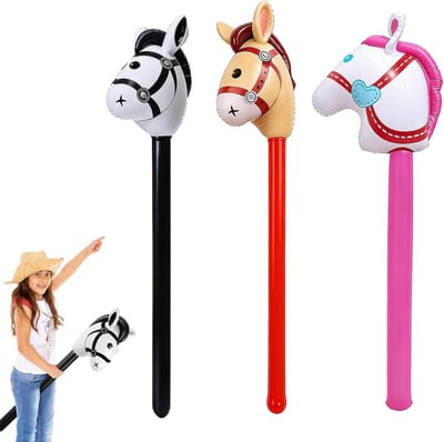 Opblaasbaar Paard - Stokpaard Hobbyhorse - Feestdecoratie Spel - Verdikt Slijtvast PVC - 96 cm - Rood Roze Zwart