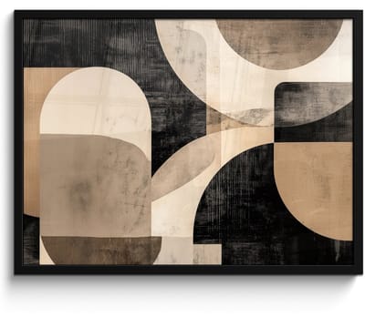 Poster in lijst - Fotolijst 80x60 cm - Posters - Abstract - Vormen - Modern - Beige - Posterlijst zwart - Decoratie - Wanddecoratie woonkamer - Muurdecoratie slaapkamer