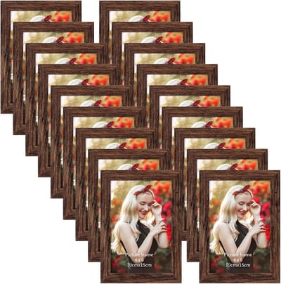 18x Fotolijsten Set 10x15 cm Houtstructuur Bruin - Staand en Hangend