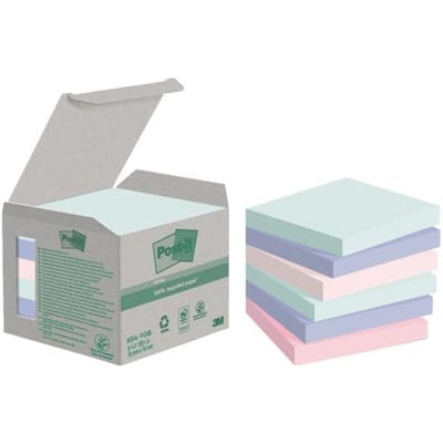 Post-it recycled notes Nature | 100 vel | ft76 x 76 mm | pak van 6 blokken | geassorteerde kleuren