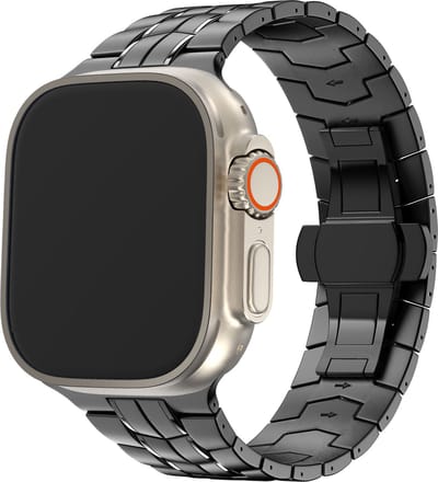 Bandz Titanium band 'Supreme' - geschikt voor Apple WatchSeries 1/2/3/4/5/6/7/8/9/10/11/SE/SE2/SE3/Ultra (2/3) - Stevig en lichtgewicht titanium bandje voor iWatch - grote maten: 44mm / 45mm / 46mm / 49mm (zwart)
